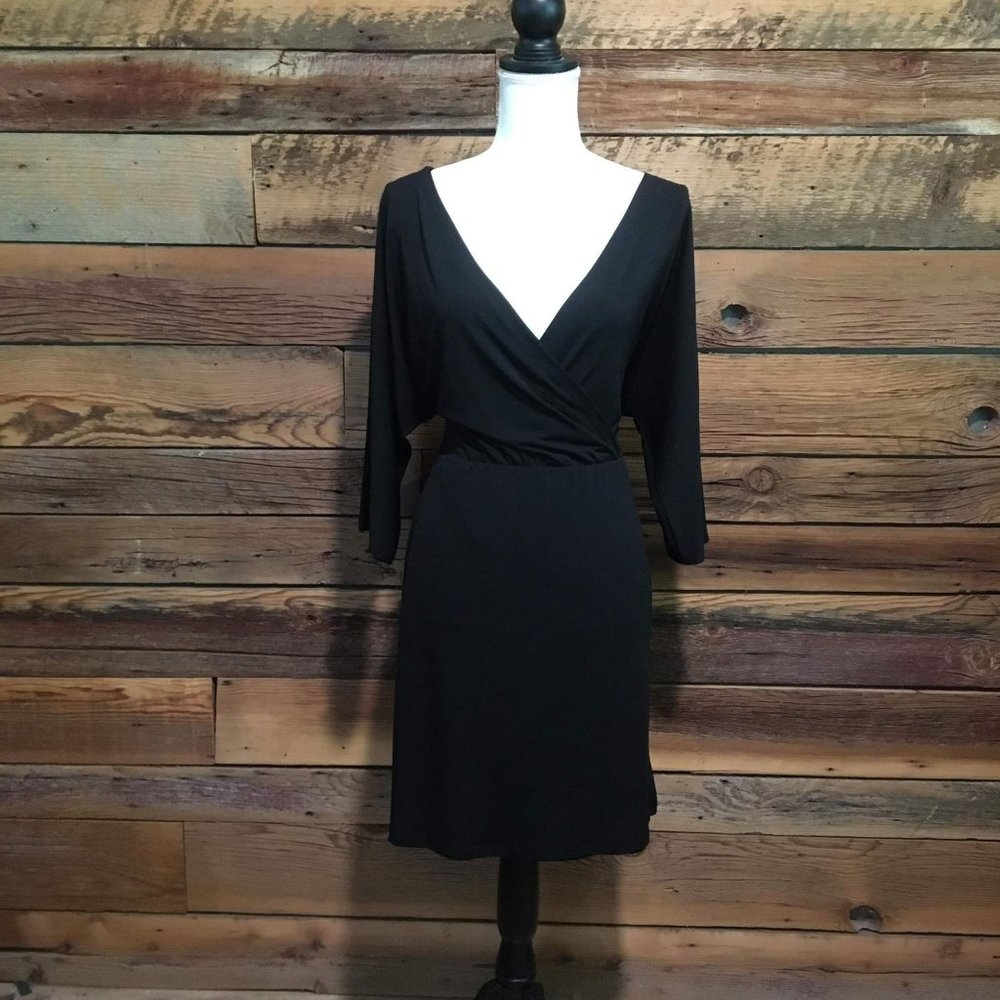Basic Womens Size Medium Little Black Dress Overlap Bodice Gathered Waist